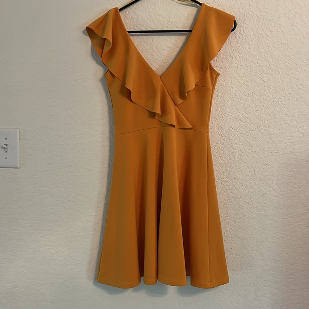 Ruffled neck mini dress